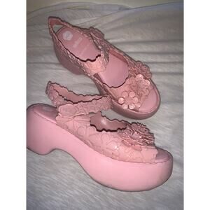 Melissa x Viktor & Rolf Pink Blossom Flowers Platform Sandals SZ 8